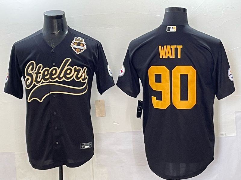 Men 2025 Nike Pittsburgh Steelers #90 Watt Black Joint Name  Limited NFL Jersey style 047
